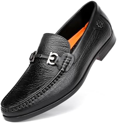 Men's Black Leather Metal Buckle Dress Shoes