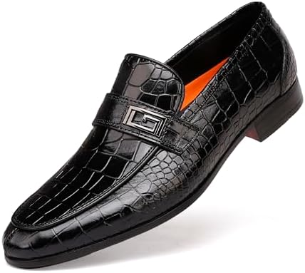 Men's Black Formal Crocodile Print Penny Loafer