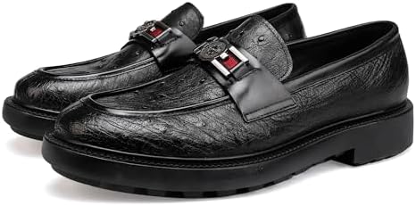 Men's Blue Ostrich Pattern Buckle Penny Loafer