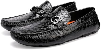 Men's Black Alligator Print Buckle Driving Moccasin