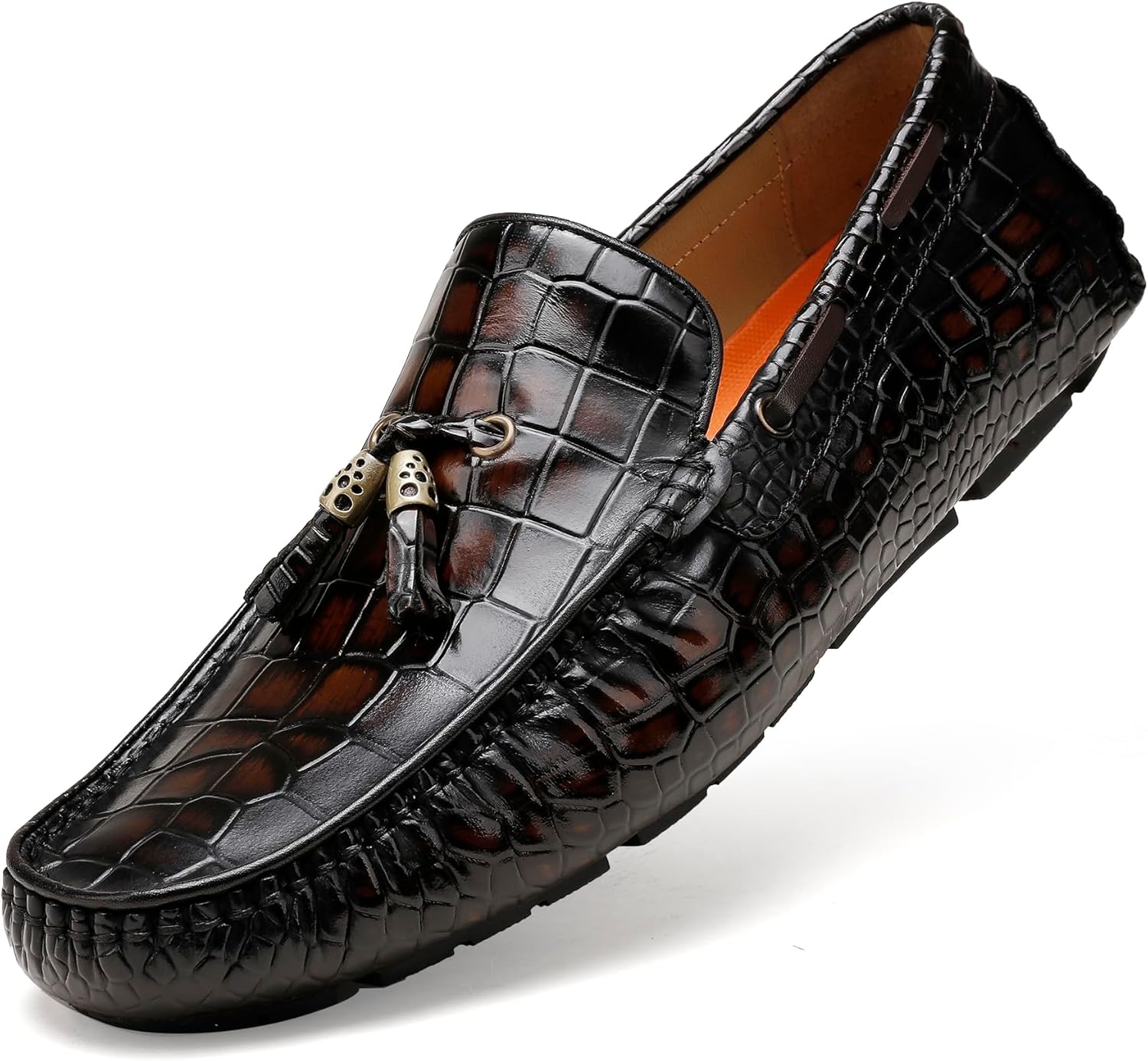 Men's Coffee Alligator Print Penny Loafer