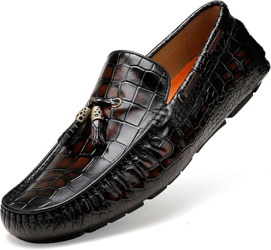 Men's Coffee Alligator Print Penny Loafer