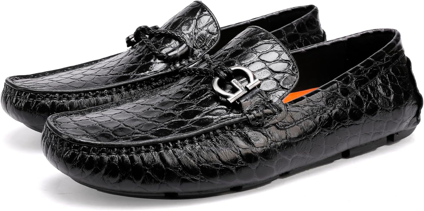 Black Alligator Moccasin Pair