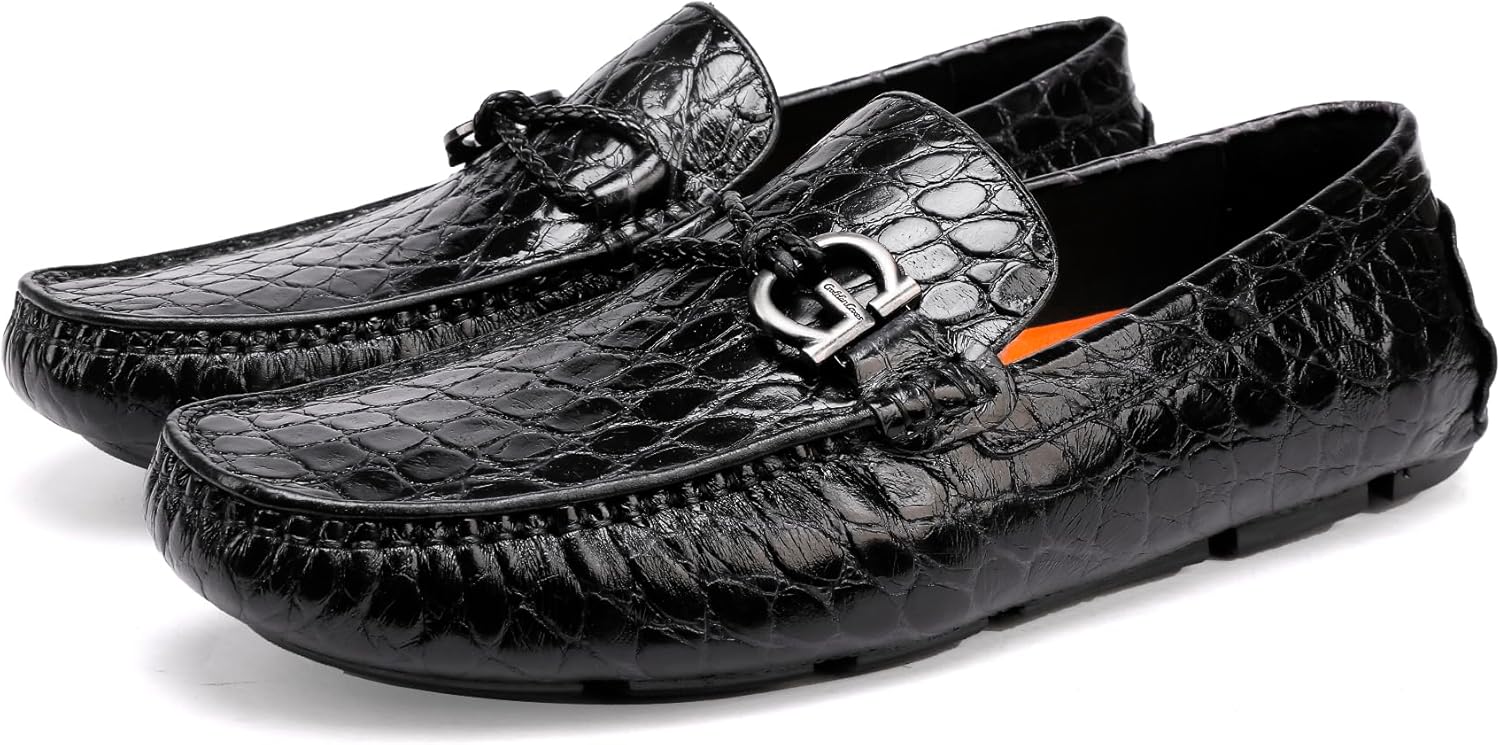 Black Alligator Moccasin Pair