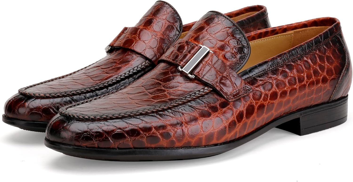 Men's Navy Blue Alligator Print Penny Loafer