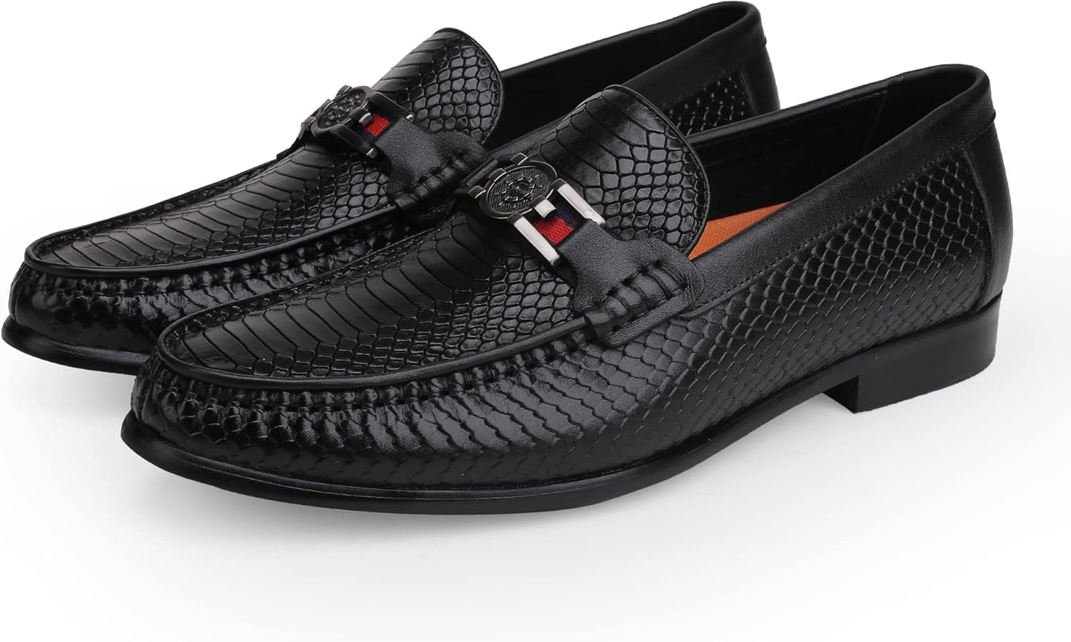 Men's Black Crocodile Leather Penny Loafer with Metal Buckle