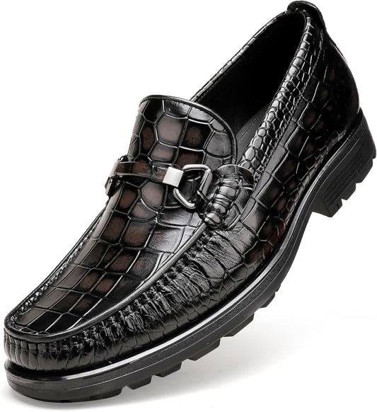 Men's Ostrich Print Leather Buckle Dress Loafer Black