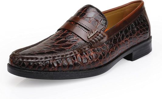 Men's Genuine Leather Penny Loafer Crocodile Print