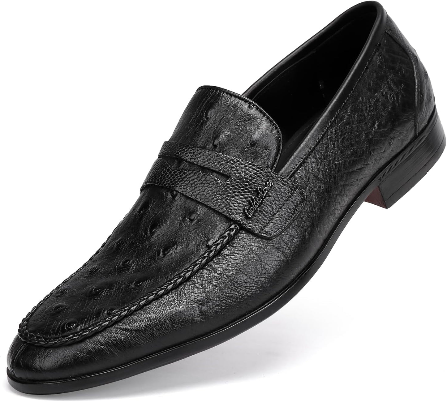 Men's Ostrich Print Driving Moccasin Loafer Black