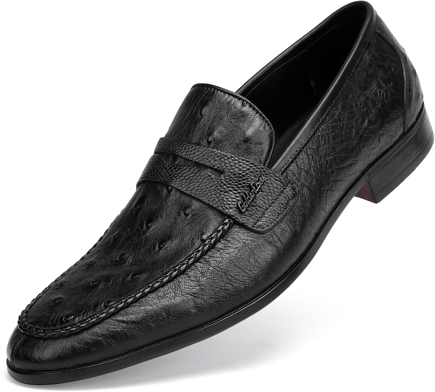 Men's Ostrich Print Driving Moccasin Loafer Black
