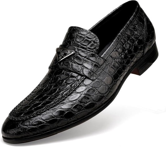 Men's Genuine Leather Buckle Penny Loafer Black